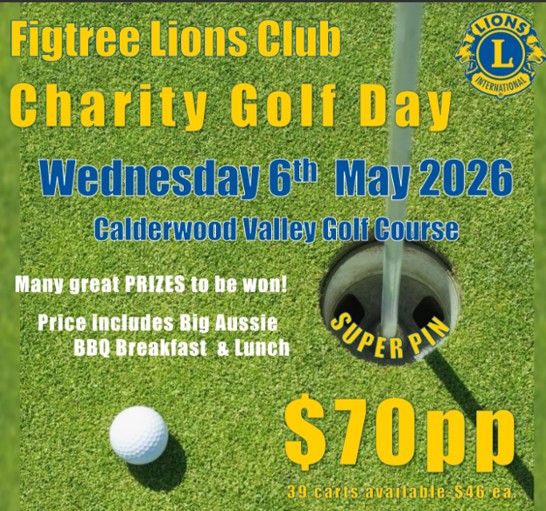 Shamrocks Rugby Club promoting the Figtree Lions Club 2026 Charity Golf Day